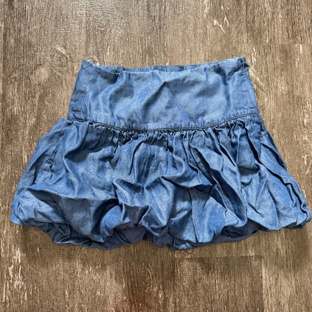 Blue Bubble Hem Denim Skirt - Women